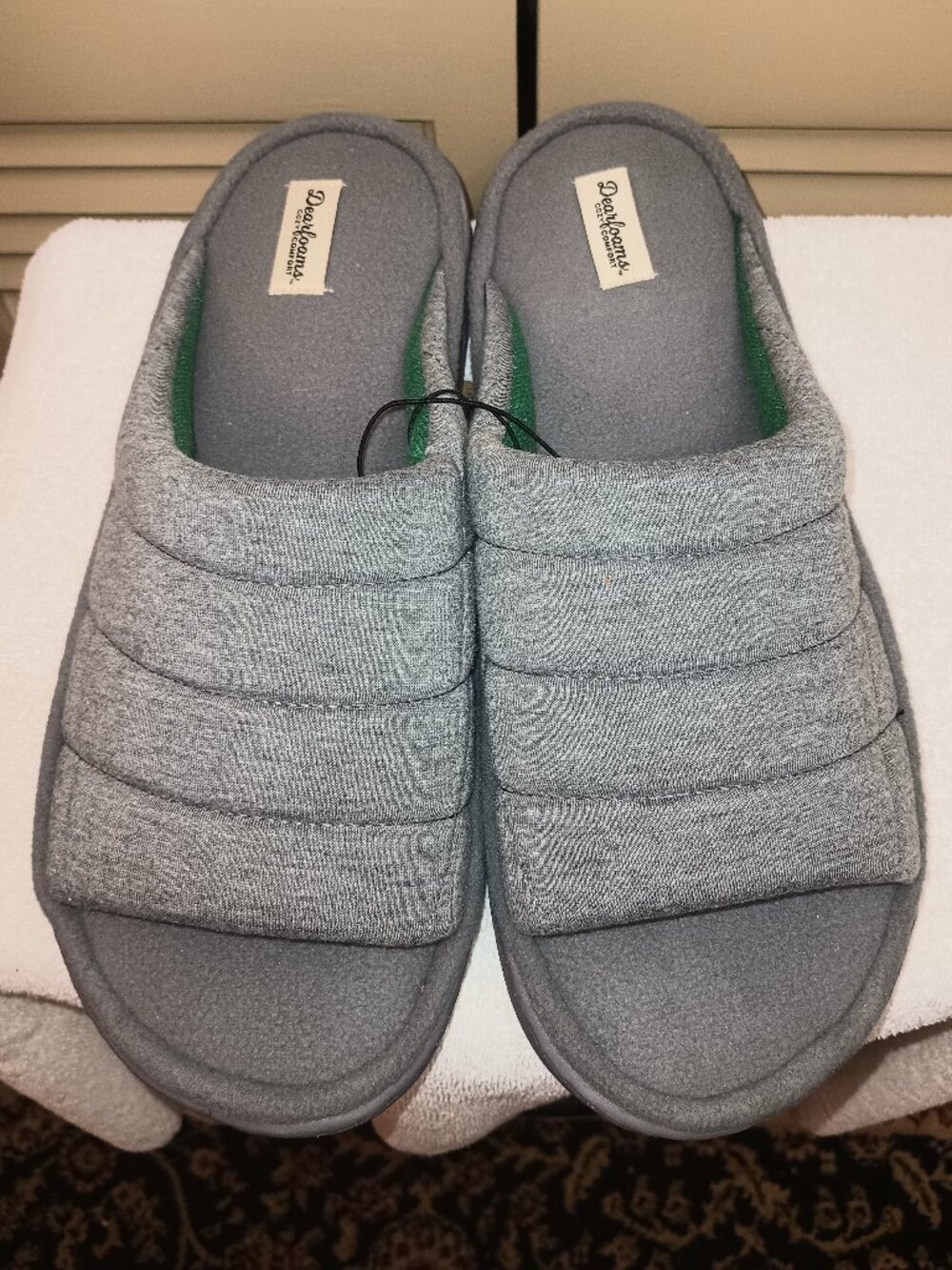 Men's Dearfoams Grey Jersey Slide XL(13-14) Slippers.